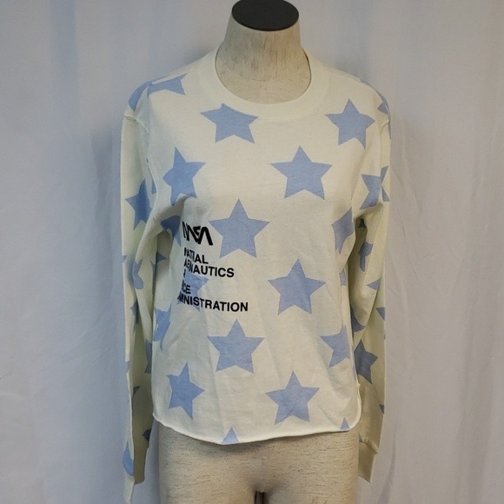 Mighty Fine "NASA" Shirt White With Blue Stars Junior Medium